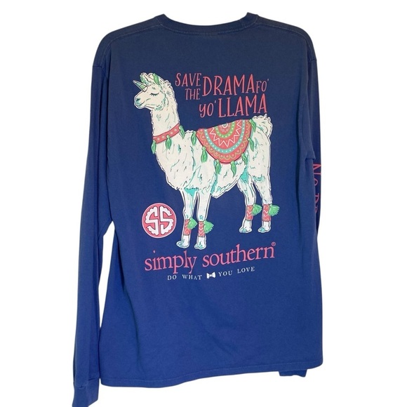 Simply Southern Women's size M Blue Drama Llama Long sleeve crew neck tee Shirt - Picture 1 of 7